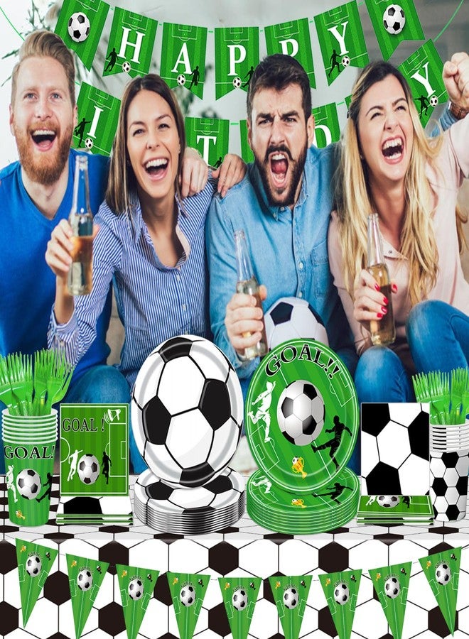 BOLAKE Soccer Party Plates Tableware Set Serves 24 Soccer Party Supplies Includes Banner Plates Cups Napkins Tablecloth for Soccer Sports Theme Birthday Supplies - Image 5